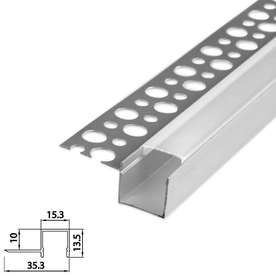 LED профил за вграждане в гипсокартон LVT-1141, 2 метра, краен, завършващ, за LED ленти с широчина до 12мм