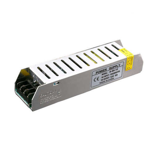 LED драйвер 60W, AC110-240V/12VDC, 5A, метал,  IP20, слим серия