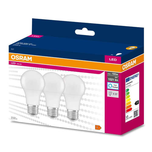 LED крушкa 13W 1521lm 6500K E27 220-240VAC CRI80 пакет от 3 броя Osram 4058075630185