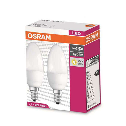 LED крушки E14 OSRAM 4052899947566, 6W, 220V, 2700K, 470lm, тип форма B40, 2 бр. Спрени