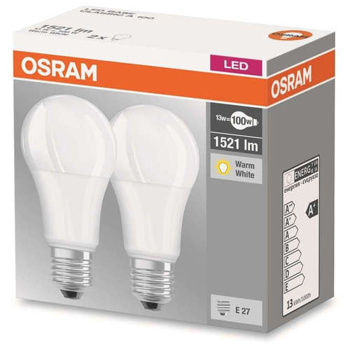 LED крушки E27 OSRAM, 13W, 220V, 2700K, 1521lm, А60, 300°, 2 броя в опаковка. Спени